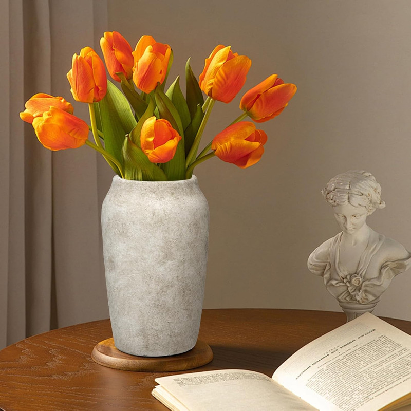 Rustic Vintage Ceramic Vase, 9.06'' Farmhouse Table Decor with Wide Mouth, Large gallery
