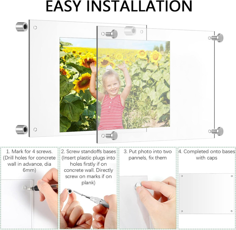 8 Pack Acrylic Floating Picture Frames for 8x10 Photos - Wall Mount Display gallery