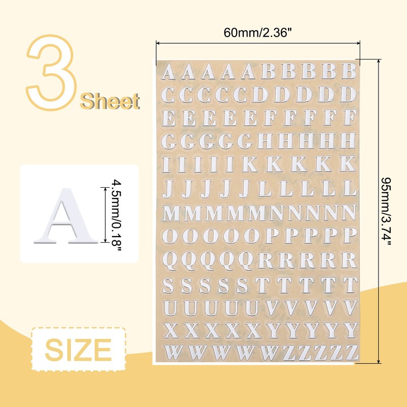3 Sheets Adhesive A-Z 4.5mm/0.18", for Mini, Silver gallery