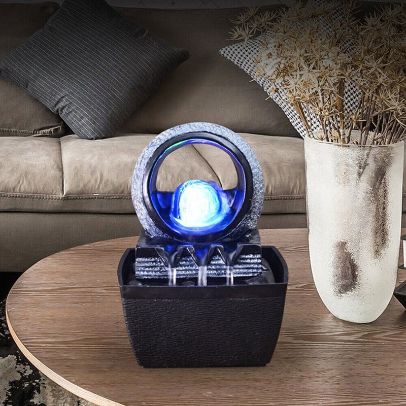 Mini Water Fountain Waterfall Desktop Table Decor LED Light Home Ornament gallery