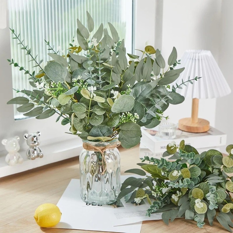 20PCS Artificial Eucalyptus Stems Silver Dollar Leaves for DIY Home WeddingDecor