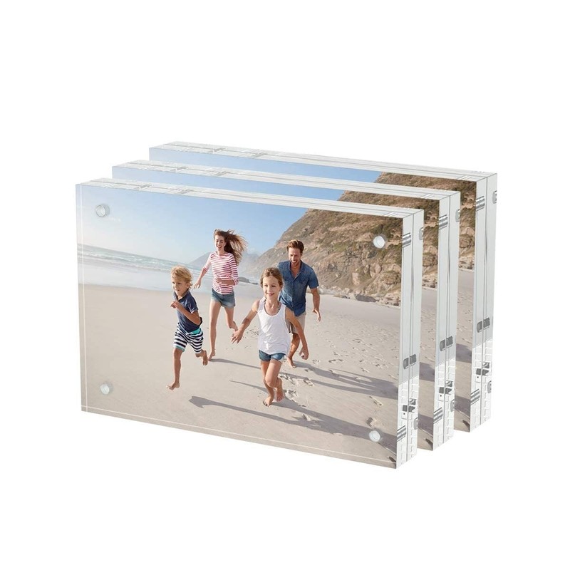 4×6 Acrylic Picture Frames 3 Pack, 20% Thicker Block, Clear Picture Frames Fr…