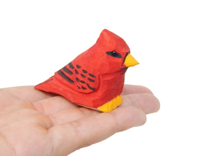 Cardinal Figure Miniature Red Bird Statue Carve Sculpture Decor Garden Topper