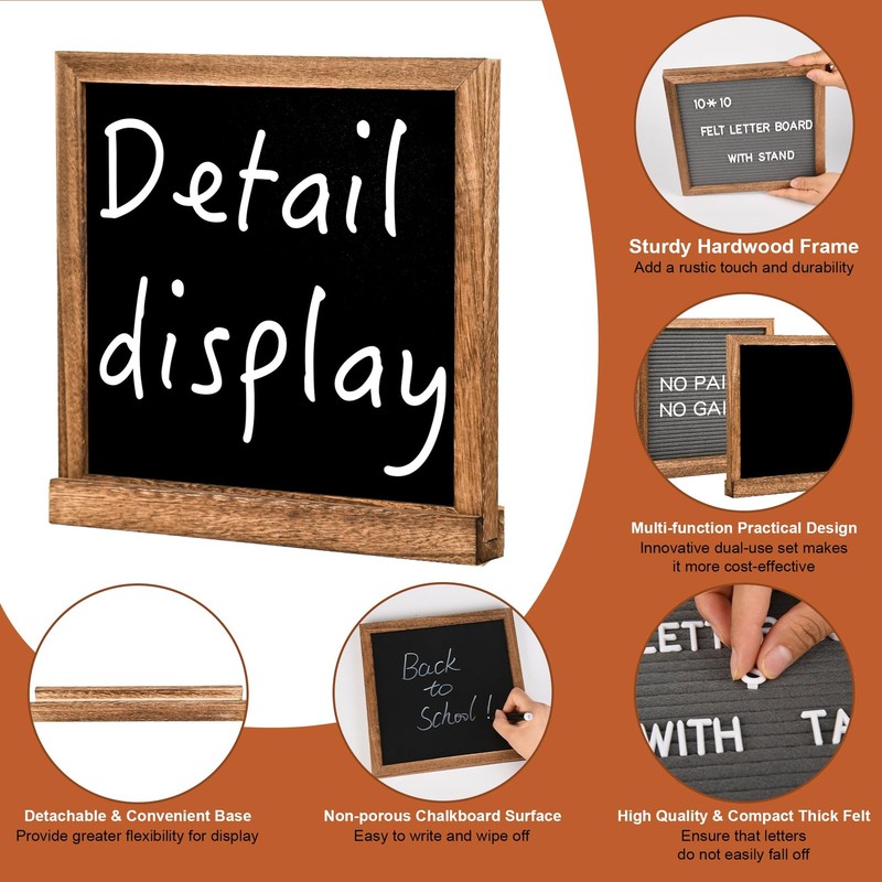 10x10 Inch Double Sided Chalkboard Sign Stand 12 Markers 340 Letters Brown gallery