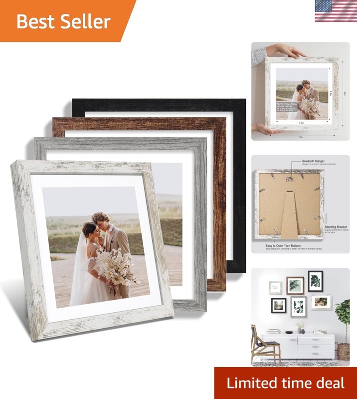 Durable 12×12 Photo Frames Set of 4 – Glass Front & Water-Resistant Backing