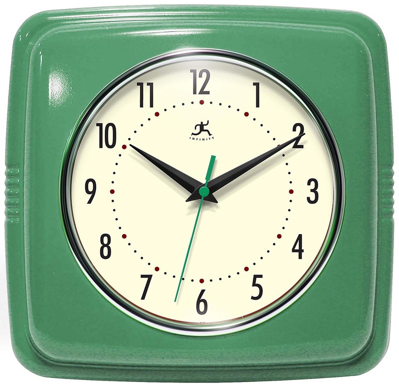 Square Silent Retro Wall Clock 9-Inch Mid Century Modern Kitchen Clock with …