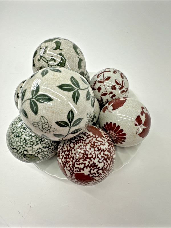Lot 9 Chinoiserie Ceramic Carpet Balls Spheres Orbs Decorative Balls Green Red gallery