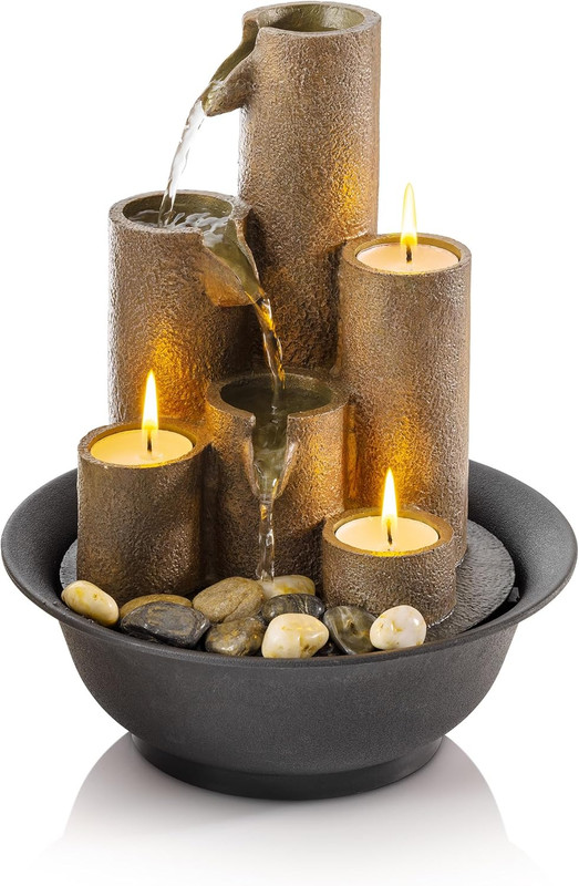 Alpine Corporation WCT202 Indoor Tabletop Tiered Water Fountain Featuring 3 Cand