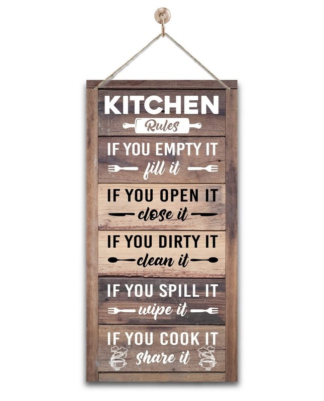 Kitchen Rules Sign - Rustic Farmhouse 12 x 6 x 0.12 inch, Kitchen08