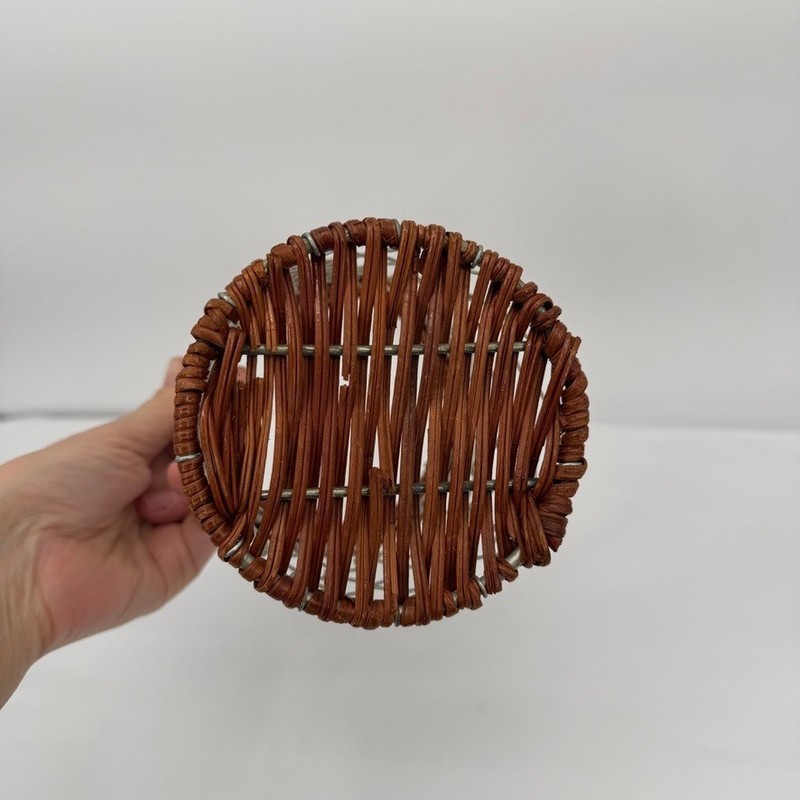 Wicker Wire Wine Bottle Basket Caddy w/ Handle Farmhouse Decor VTG MCM gallery