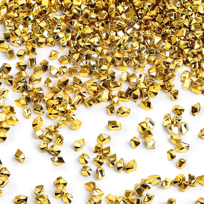 DomeStar 4200PCS Gold Fake Ice Rocks, 1LB Acrylic Crushed Medium, 