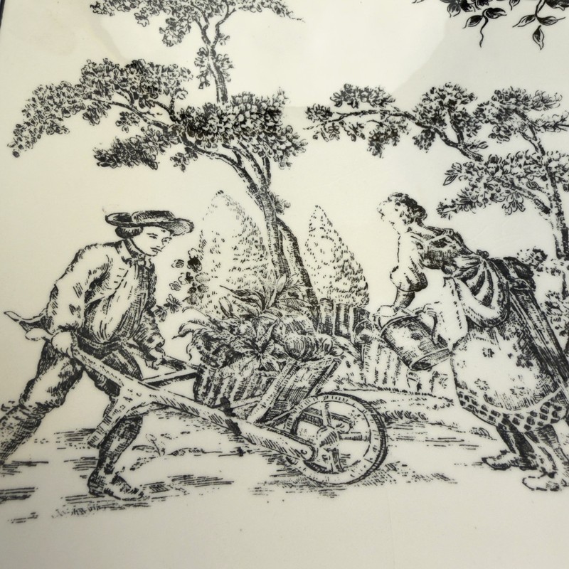Black & White Toile Plate 9" Square Dish Pastoral Scene Decorative Ceramic gallery