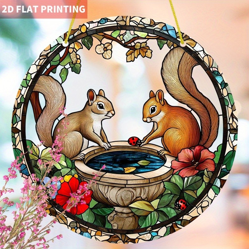 Squirrel Pair Acrylic Suncatcher 2D Print Forest Theme Home Window Hanging Decor gallery