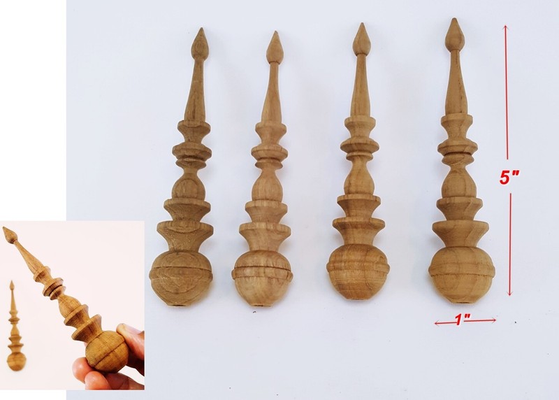 4x 5″ Teak Wooden Finials Unpainted Vintage Antique Clock Furniture Decor.