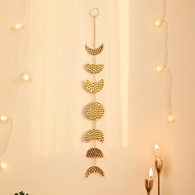 Moon Phase Wall Hanging Gold Metal Garland Boho Celestial Spiritual Home Decor