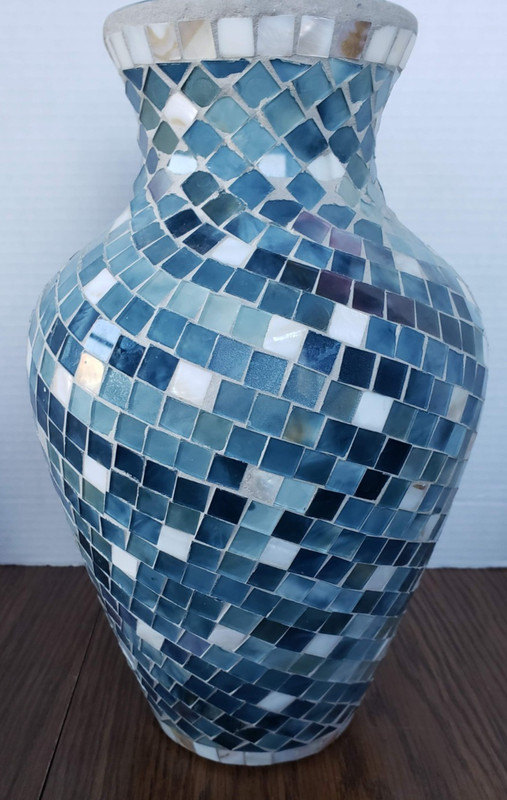 Mosaic 12 Inch Tall Blue White Tiled Glass Large Vase gallery
