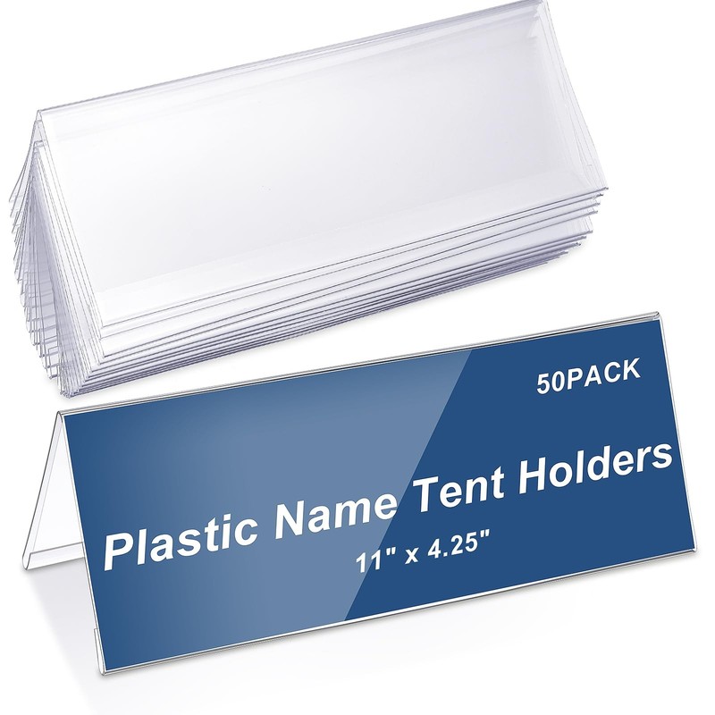 Vicenpal 50 Pieces Clear Plastic Name Tent Holders 11″ X 4.25″, transparent