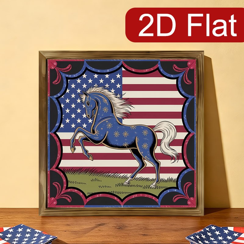Vintage Blue Horse American Flag Wooden Plaque Patriotic Farm Living Room Decor