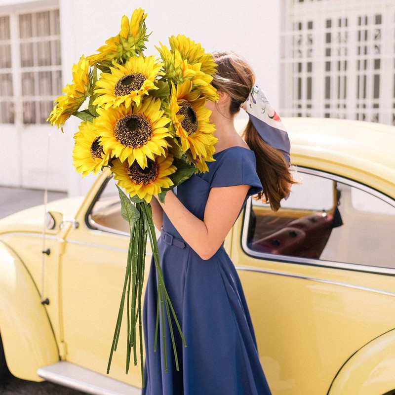 Large Sunflowers Artificial Flowers 9" Full Bloom Long Stem Artificial Sunflower gallery