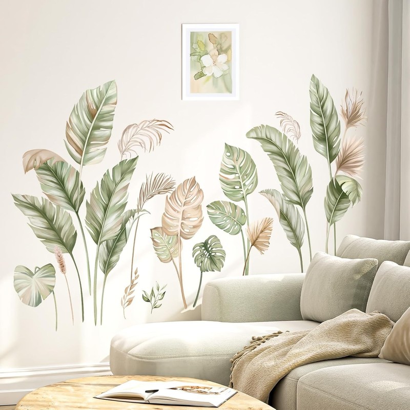 Boho Palm Leaves Wall Stickers Tropical Green Plants Peel and Stick Wall Art