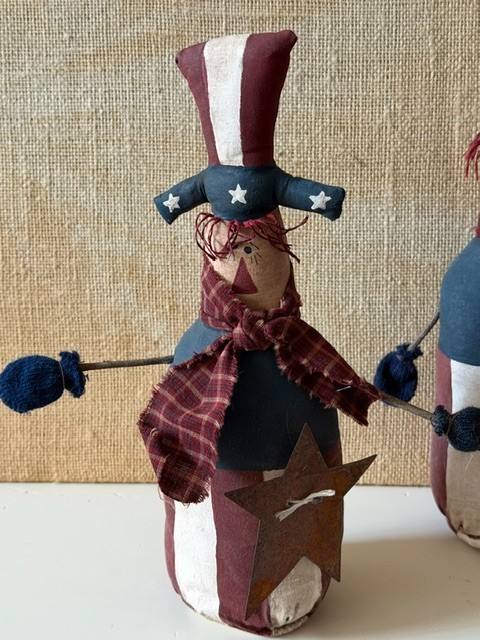 JULY 4TH EARLY PRIMITIVE RUSTIC FOLK-ART PATRIOTIC FABRIC UNCLE SAM STUMP DOLLS gallery