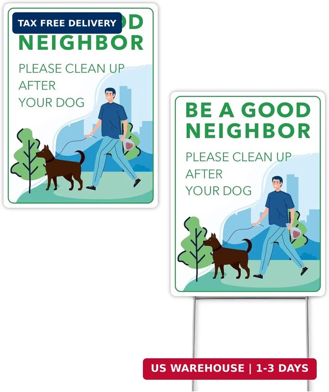 Mr. Pen- Clean Up After Your Dog Signs, 9″ x 12″, 2 Pack with 1 Metal Stake, No