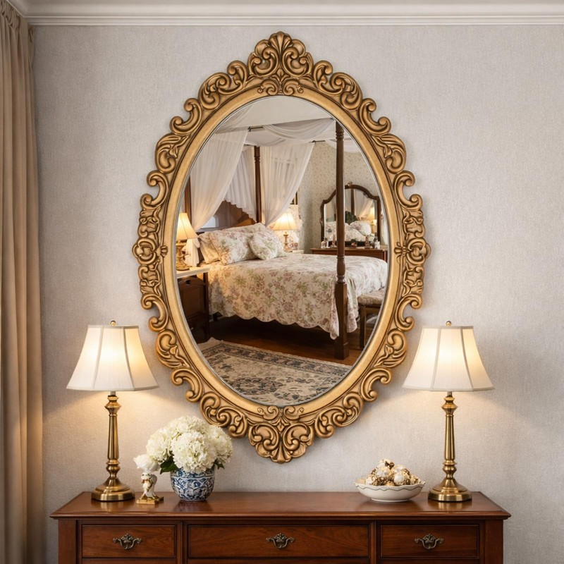24″ x 36″ Vintage Gold Mirror for Wall, Antique Gold Oval Baroque Mirror with…