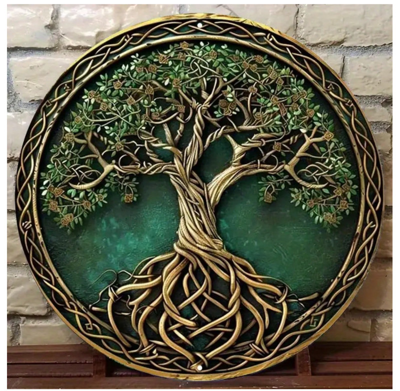 Celtic Tree Of Life Flat Metal Round Sign, Size: 19.81x19.81cm, Vintage Metal Wa gallery