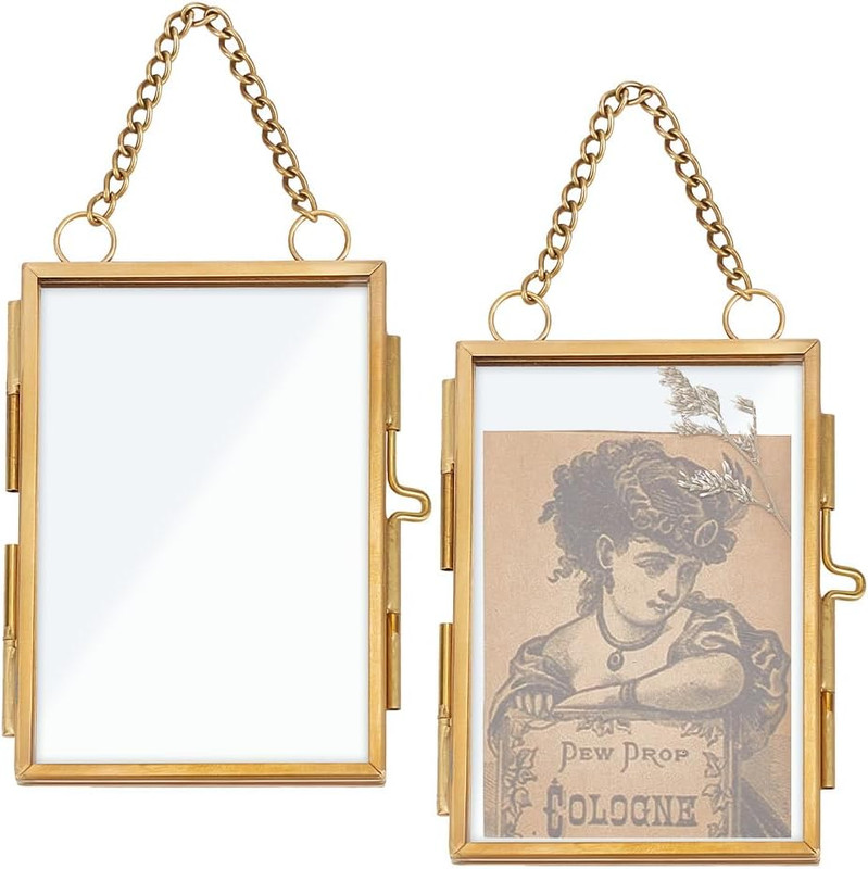 OLYCRAFT 2Pcs Double Glass Picture Frame with Chain 2X3 Inch Mini Photo Frames B