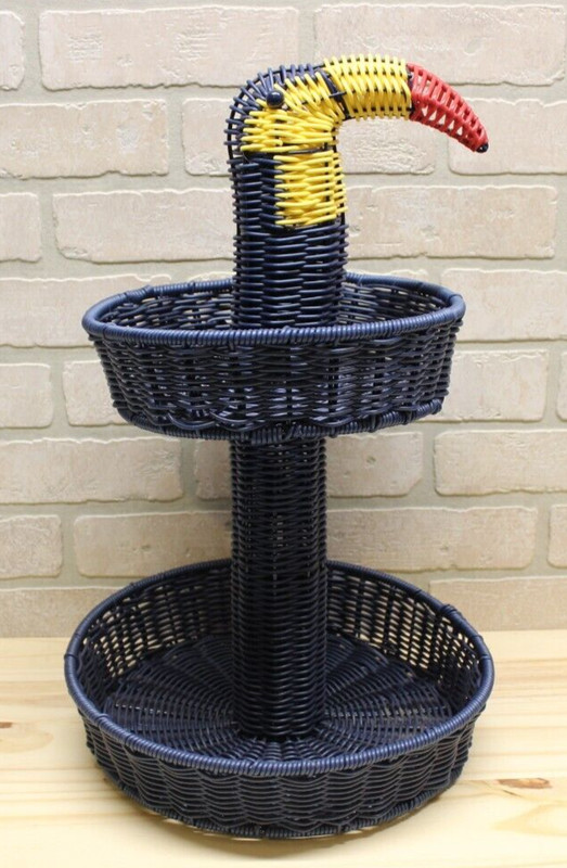 Ciroa Hello Summer Toucan Wicker 2 Tier Basket Serving Stand 19”