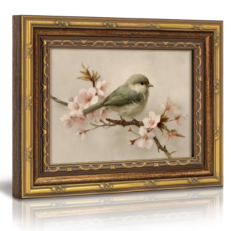 InSimSea Vintage Gold Framed Wall Art, Bird with Flower Branch Oil Painting C…