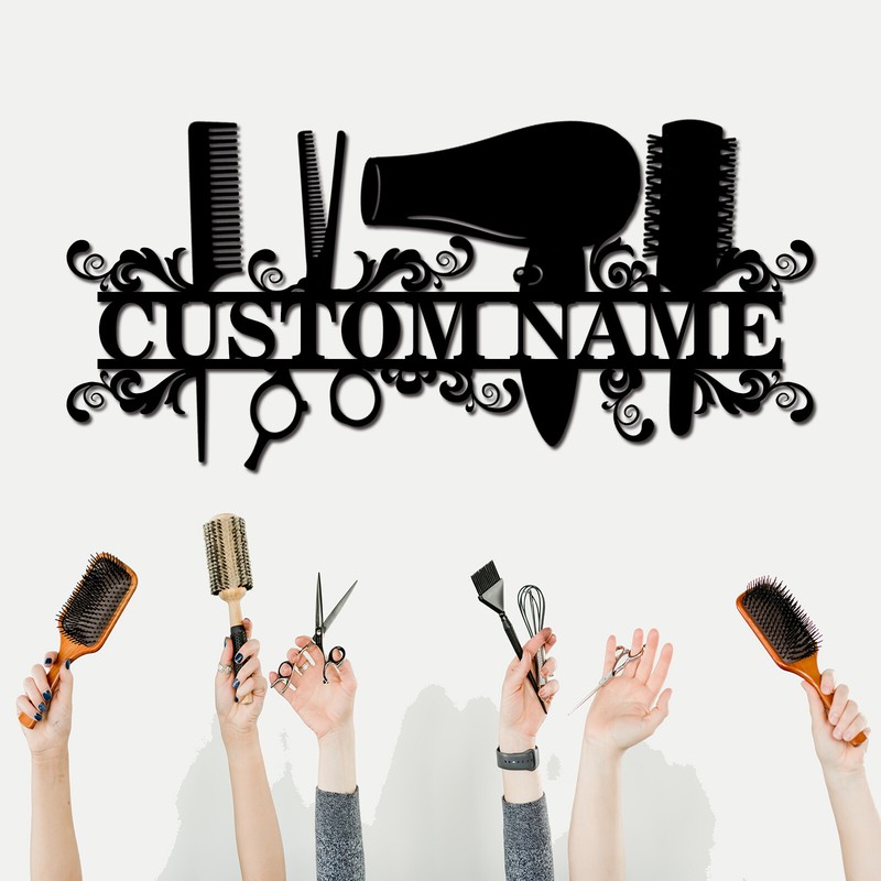 Hair Stylist Personalized Last Name Sign,Custom Barber Shop Metal Wall Art Decor gallery