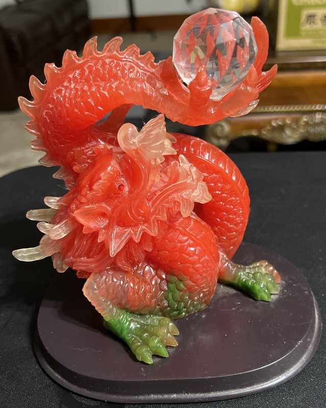 Vintage Resin Dragon Holding Crystal Ball Statue Feng Shui Home Decor