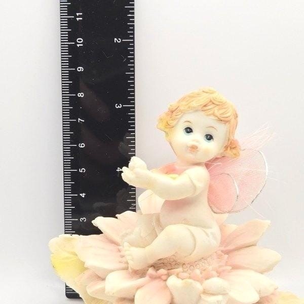 Cute Fairy Baby Sitting on Flower Figurine Cherub Resin Decorative Shelf Sitter gallery