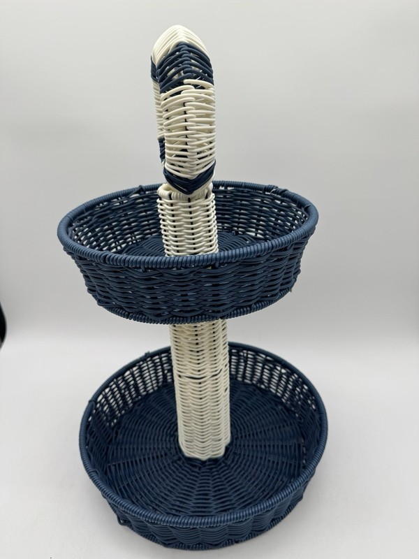 New Ciroa Hello Summer 2 Tier Plastic Wicker Serving Stand Basket Beach Coastal gallery