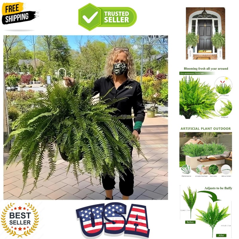 UV Resistant Lifelike Artificial Boston Fern – 2024 New Faux Boston Ferns Out…
