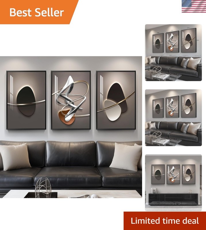 Framed Large Modern Abstract Wall Art for Living Room, Large 3 Piece Black an…