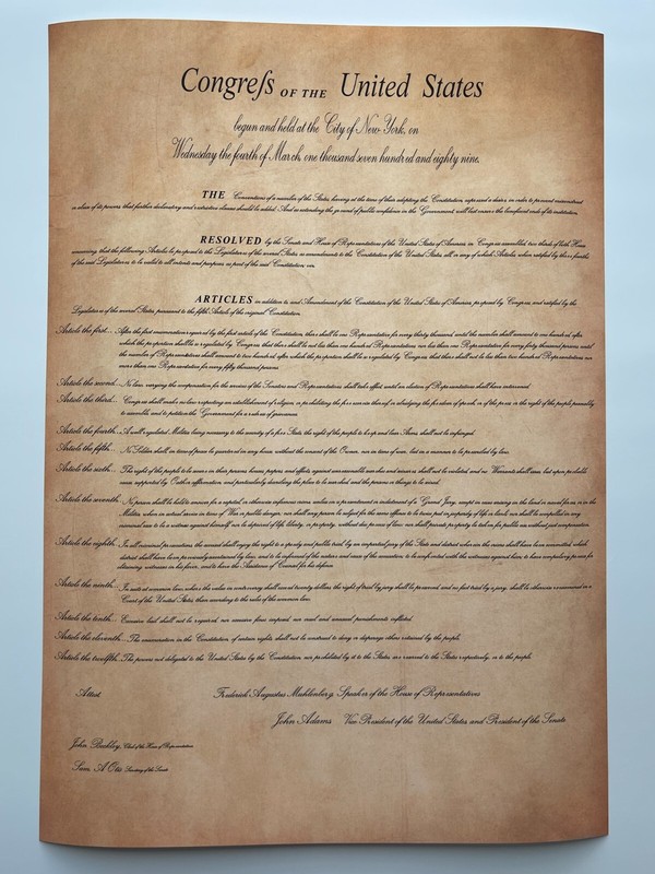 Bill of Rights The United States of America Historical Document Poster 14 x 20