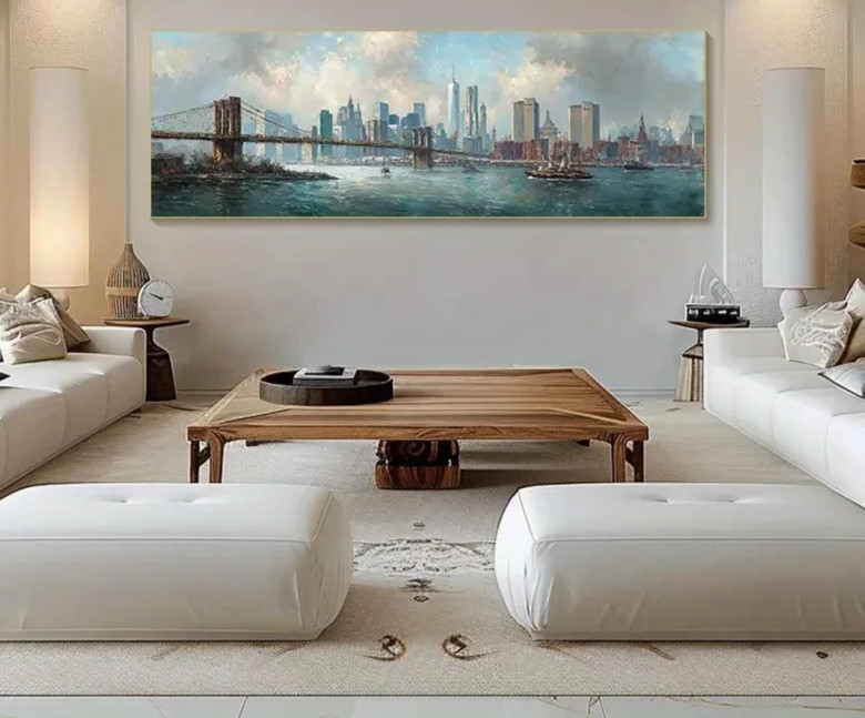 Panoramic Brooklyn Bridge & Empire State Design Canvas Wall Art Home Decor gallery