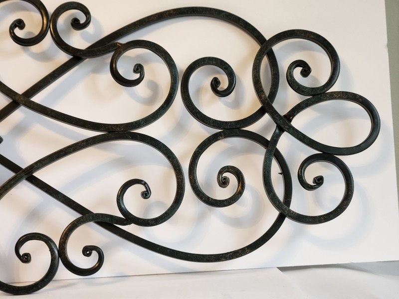 Vtg Ornate Tuscan Rustic Old World Scroll Wrought Iron Wall Metal Art 31.5" #3 gallery