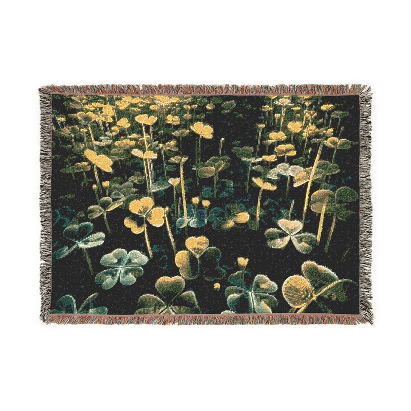 Green Clovers Woven Tapestry Throw Blanket, Grass Nature Boho Textile Wall Art gallery