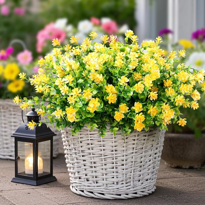12 Pack Artificial Flowers & Plants for Outdoor Decor - Faux Eucalyptus & Lavend