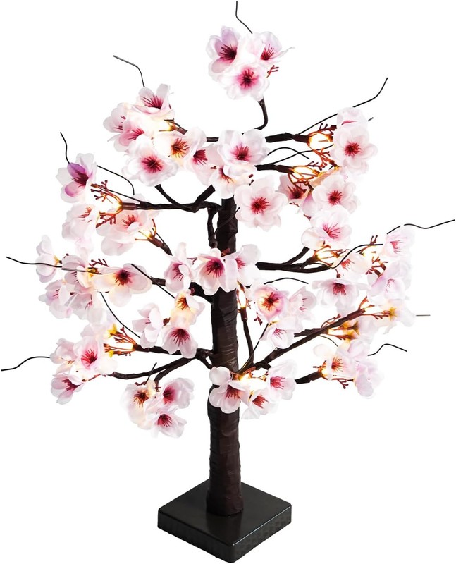 24IN Lighted Cherry Blossom Tree 24 Warm White LED Tabletop Artifical Bonsai