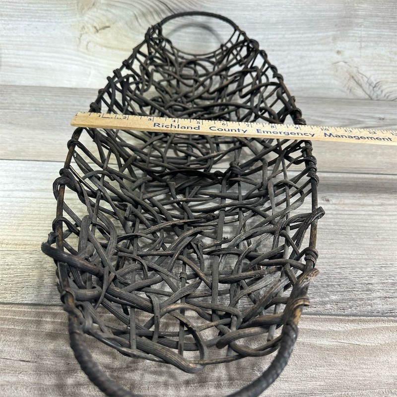 Vintage Large Wood Twig & Metal Basket Handwoven Oval Farmhouse Decor 25"x10"x5" gallery