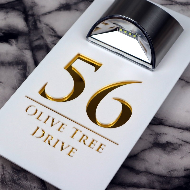 Laser House Number Plaques Personalised Wall Signs LED Solar Light Door Numbers gallery