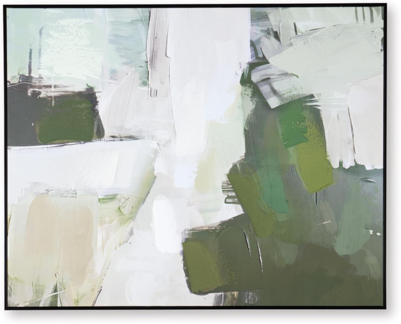Vinick Hand-Painted Abstract Wall Art 50×40 Inches in Green & White
