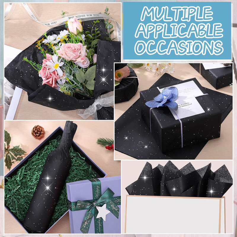Woric 135 Sheets Black Tissue Paper for Gift Bags 20 X 14 Inch Glitter Tissue Pa gallery