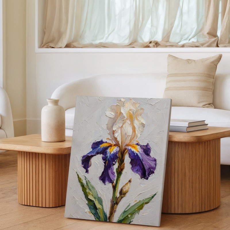 Purple And White Iris Flower Botanical Canvas Wall Art Textured Floral Print gallery