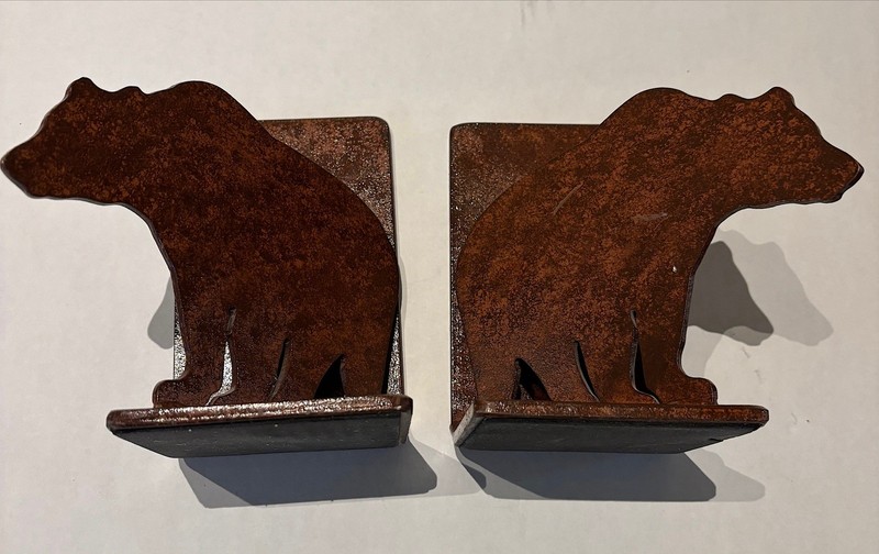 Pair Grizzly Bear Book Ends Heavy Metal Padded Bottom Bronze Brown Copper