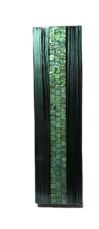 Modern Tall Wood Vase 20″ Green Abstract Design